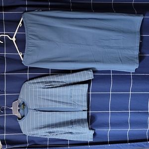 3 piece Ralph Lauren set. Blue undershirt is size L. Cardigan and skirt are XL.